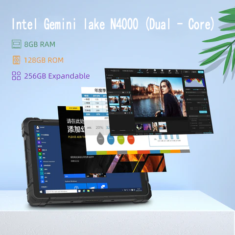Higole F7N Rugged tablet, Intel Gemini Lake N4000 dual-core CPU, 8GB RAM, 128GB ROM, 256GB expandable, suitable for industrial applications.