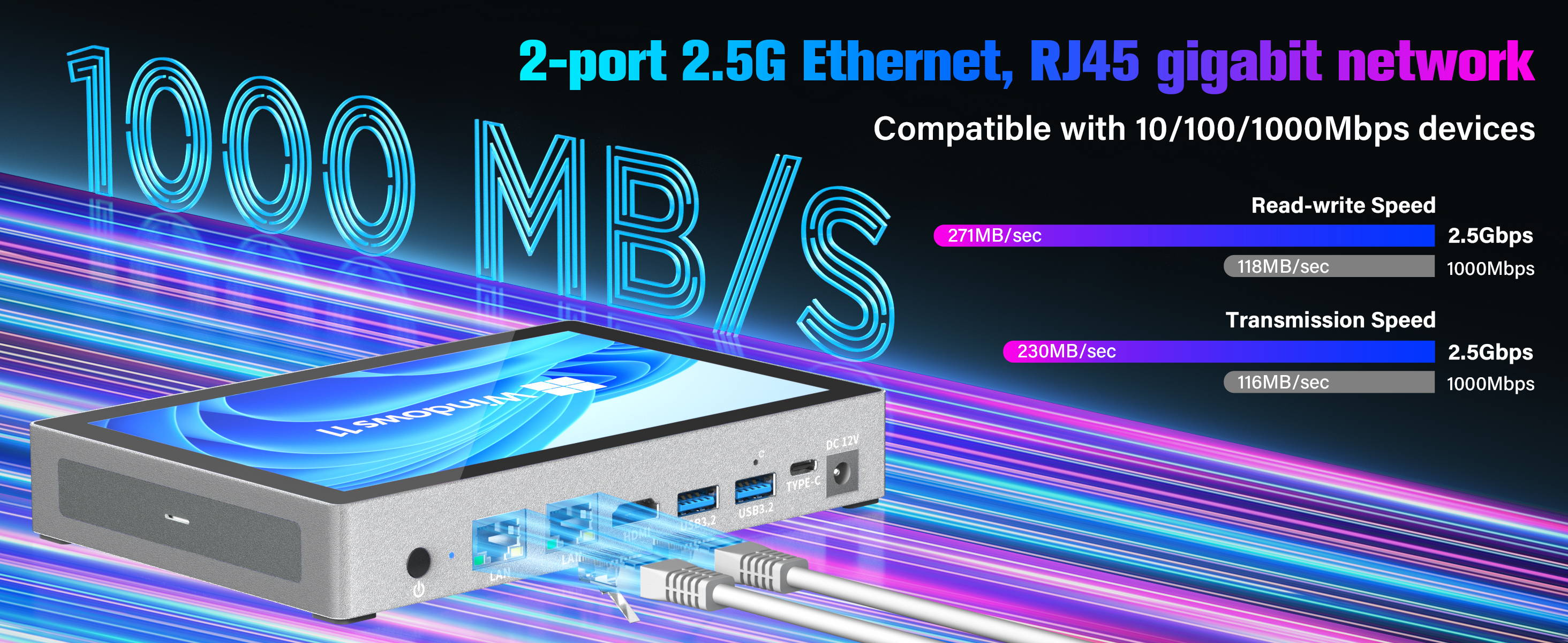 HiGolePC，2-port 2.5G Ethernet, Rj45 gigabit network