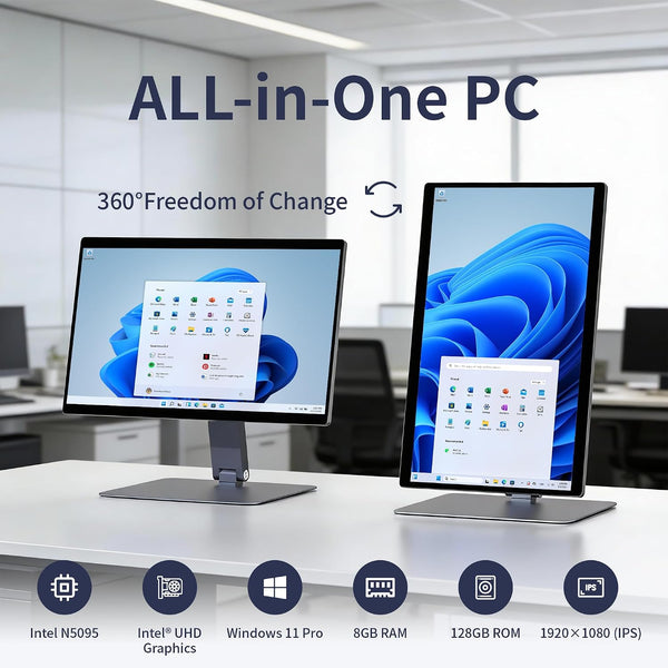 HIGOLEPC 15.6-inch all-in-one touchscreen PC with Intel N5095, Windows 11 Pro and 360-degree adjustable desktop stand