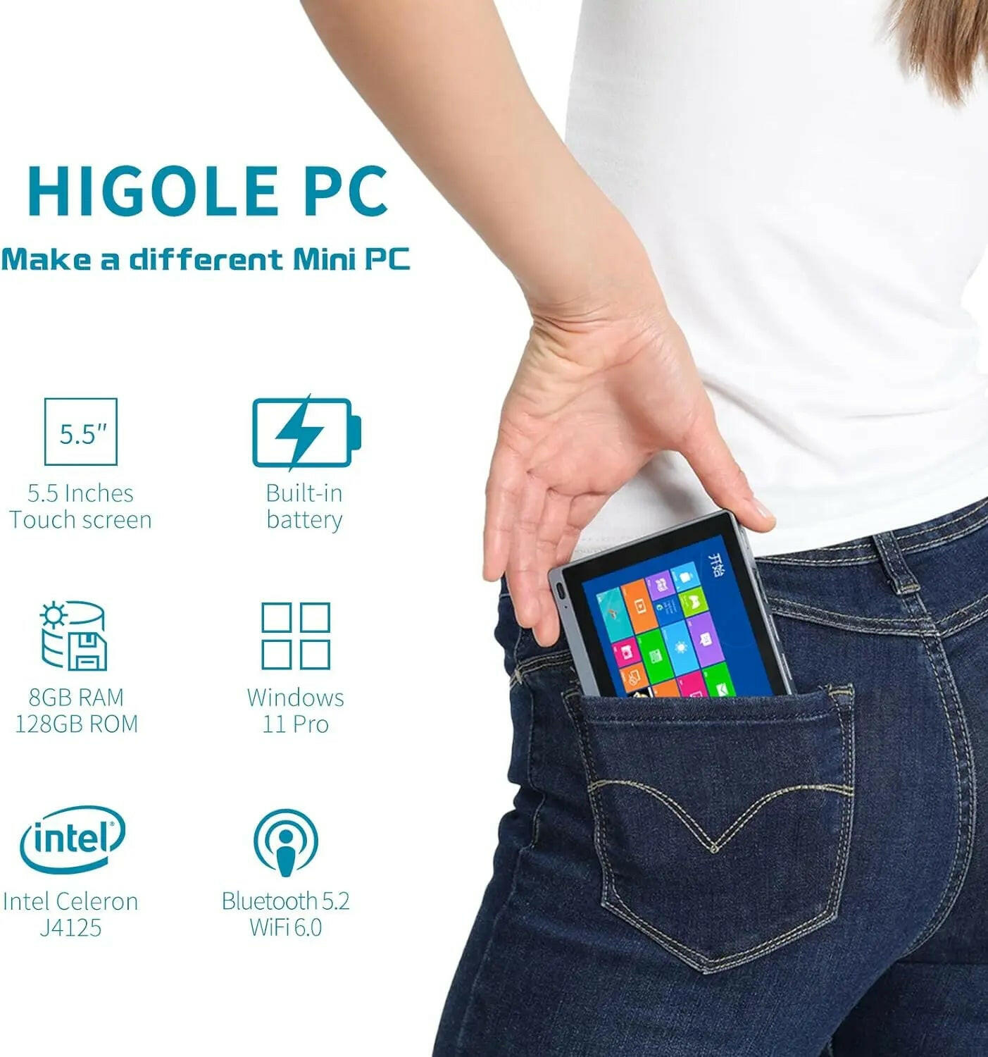 HIGOLEPC Mini PC Windows 11 PRO, Celeron J4125 Mini Computer, 8GB DDR4 –  Higole