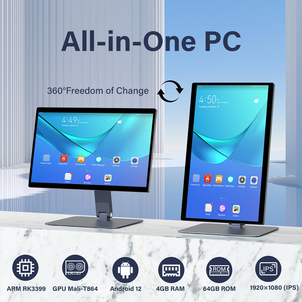 Higole Industrial all-in-one POS terminal F15R with 360° rotation, Android 12 OS, ARM RK3399, Mali-T864 GPU, 4GB RAM, 64GB storage, 1920x1080 IPS touchscreen for restaurants.