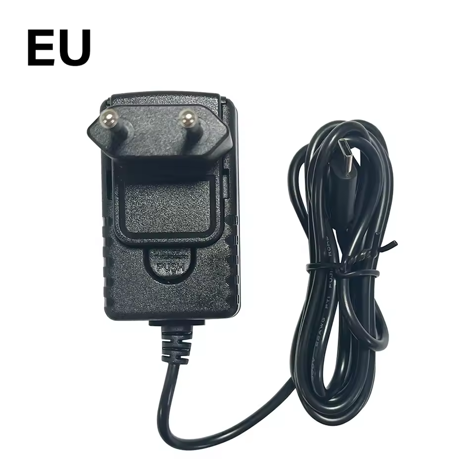 Higole 12V 2A power adapter on white background, compatible with POS terminal, Mini PC, rugged tablet, front view for EU markets.