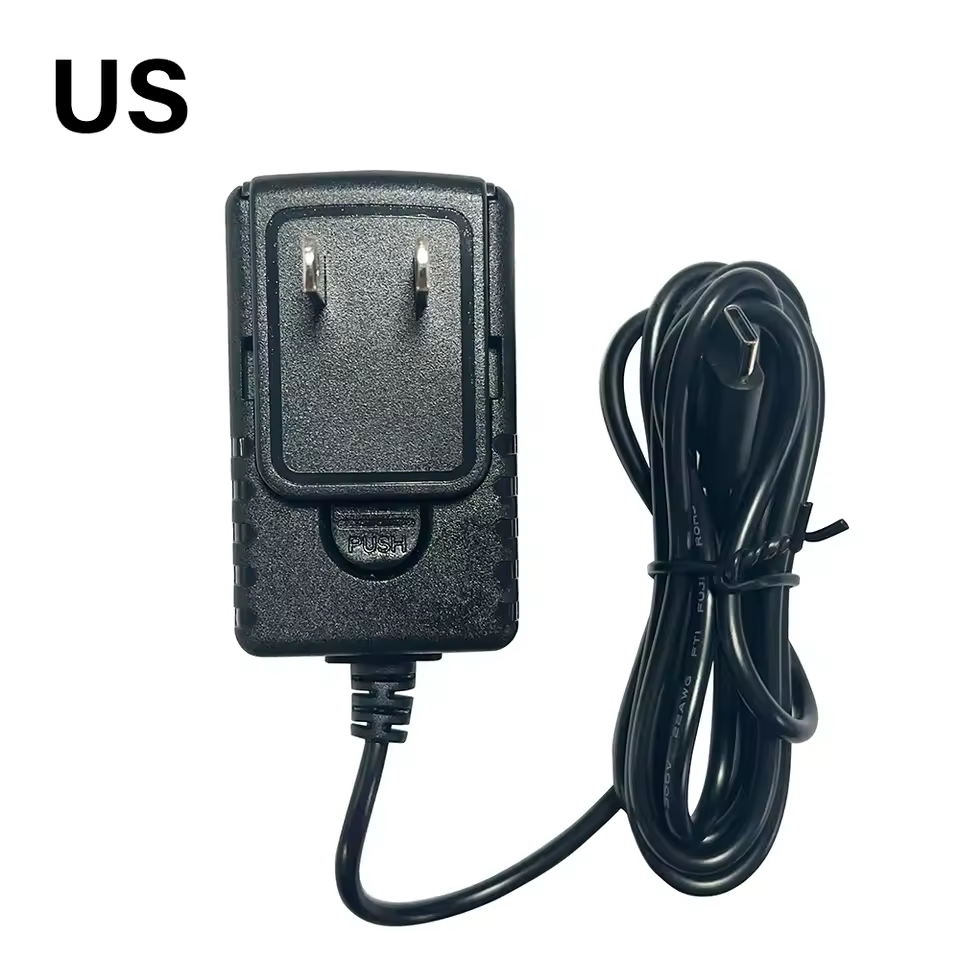 Front-facing Higole industrial charger, 12V 2A power adapter for POS terminal, Mini PC, and rugged tablet, white background, for US use.