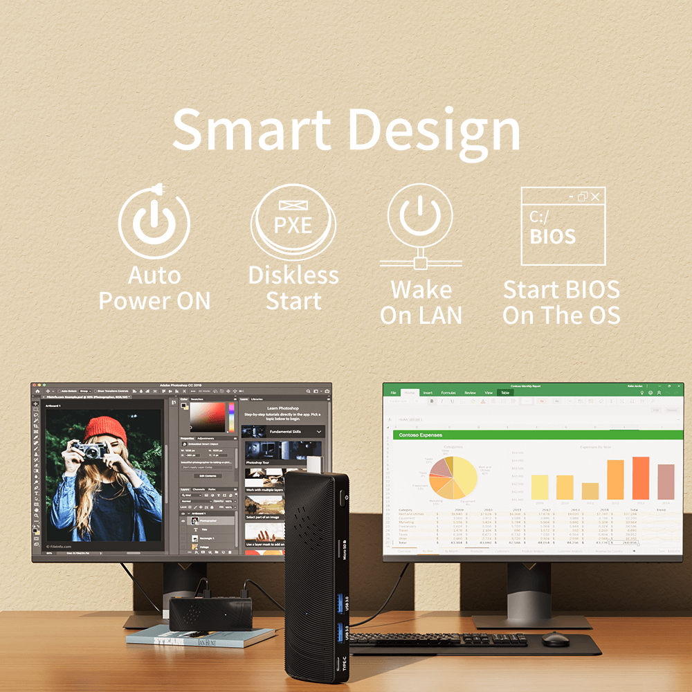 Higole D5 minipc stick Supports remote wake-up functionality with a dedicated one-touch power button, while enabling BIOS operation within the system to boost your productivity!