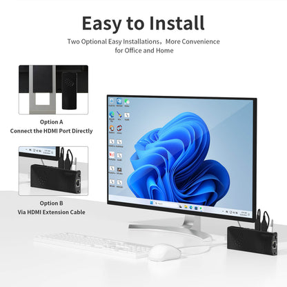 Higole D5 minipc stick It can be connected directly via HDMI or through and Via HDMi Extension Cable, making it easy to meet your work or entertainment needs anywhere.