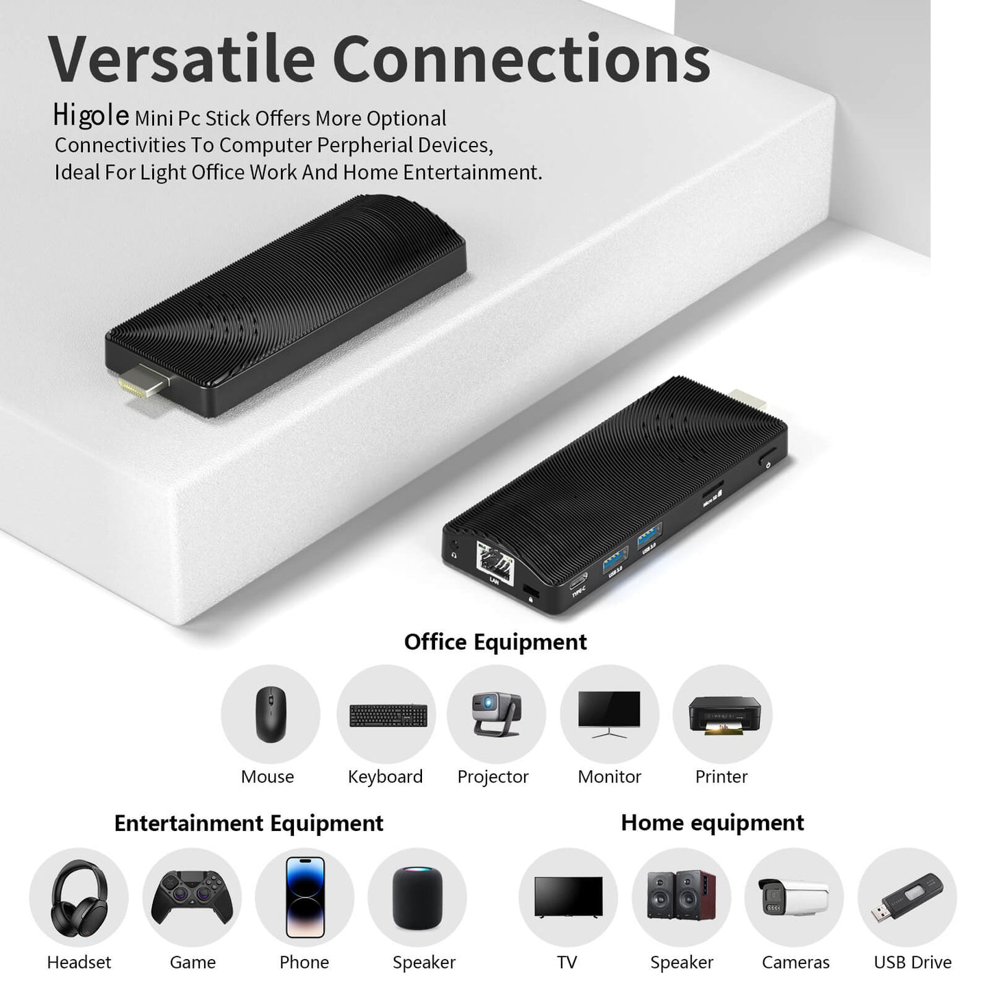 Higole D5 minpc stick Equipped with multiple expansion ports, it supports connectivity with most devices, offering powerful practicality.
