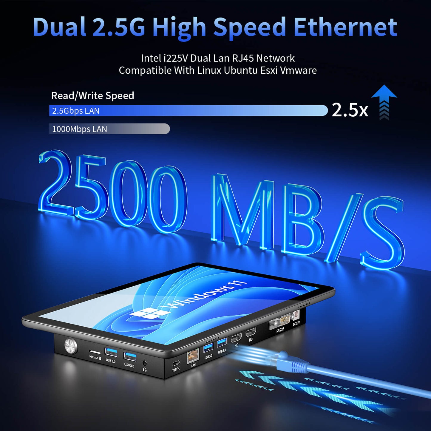 Higole F10 Flat-Surface pos terminal dual-band 2.4G/5G Wi-Fi Intel i225V Dual Lan RJ45 NetworkCompatible With Linux Ubuntu Esxi Vmware