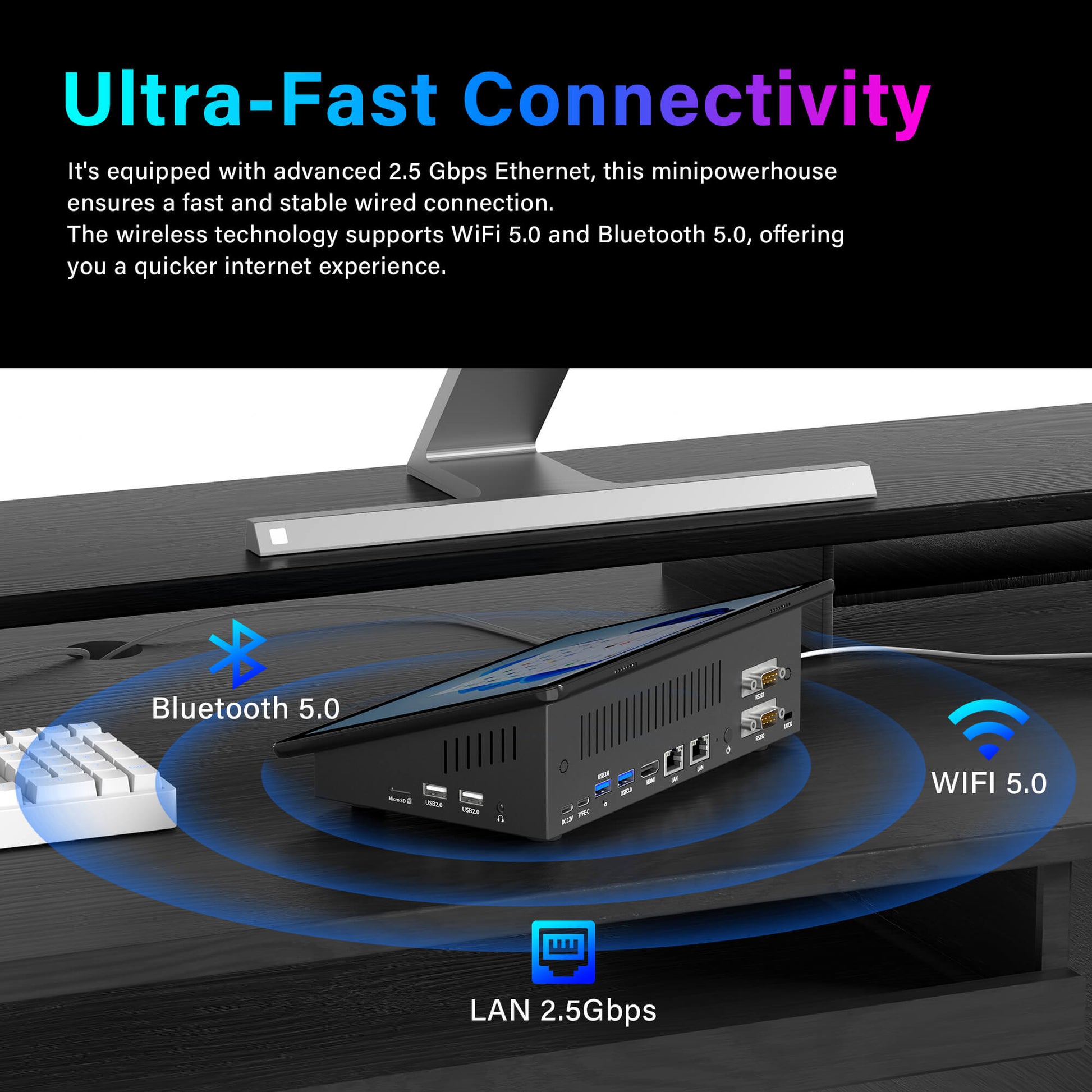 Higole F10 10.1-inch slanted surface POS terminal with 2.5Gbps wired network, 5.0G Wi-Fi, and Bluetooth 5.0, front view, ideal for retail, cafés, restaurants, and office use.