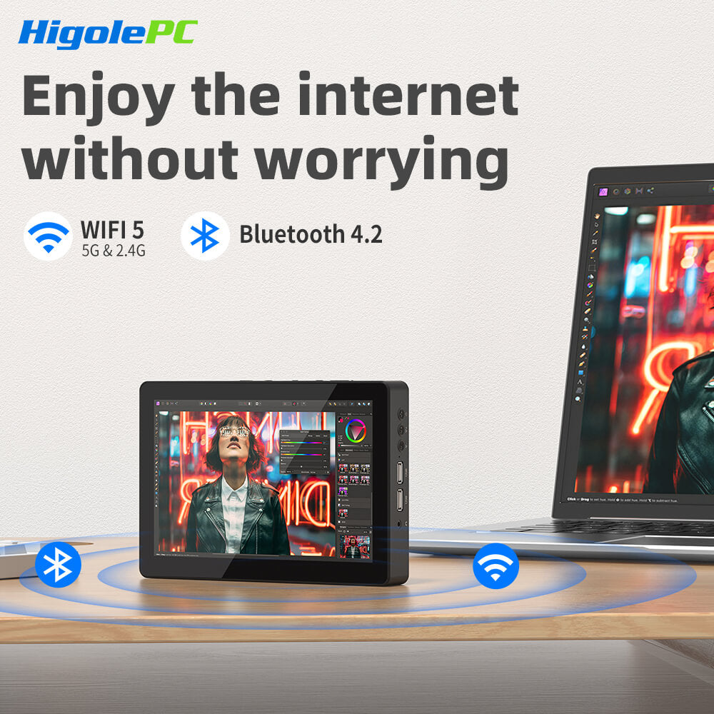 Higole F3APL POS terminal all-in-one PC with WiFi 5.0 dual-band 2.4G & 5G, Bluetooth 4.2 connectivity, ideal for retail checkout counters.