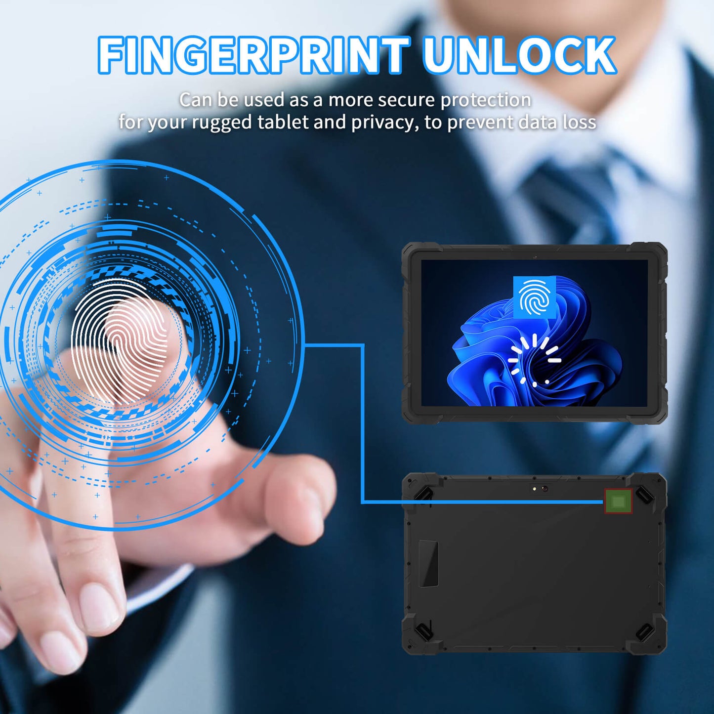 Higole F7G rugged tablet FINGERPRINT UNLOCK Can be used as a more secure protection for your rugged tablet and privacy, to prevent data loss