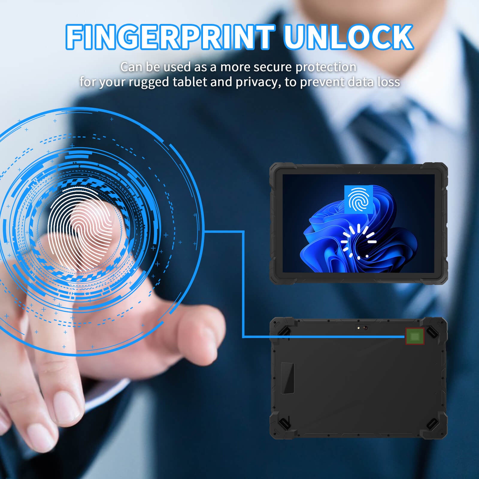 Higole F7G rugged tablet FINGERPRINT UNLOCK Can be used as a more secure protection for your rugged tablet and privacy, to prevent data loss
