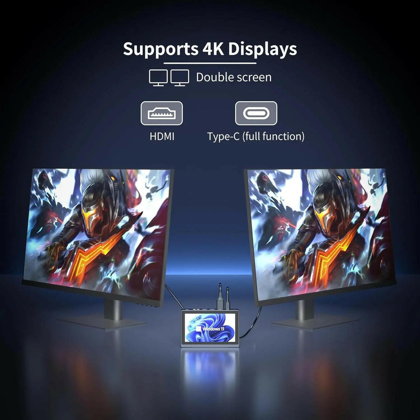 This is the size of a mini PC. This mini PC is equipped with dual HDMI interfaces, supports 4K@60Hz output, and high-definition picture quality. In addition, dual monitors can be connected to handle multiple tasks at the same time, which is convenient to operate and improves work efficiency.