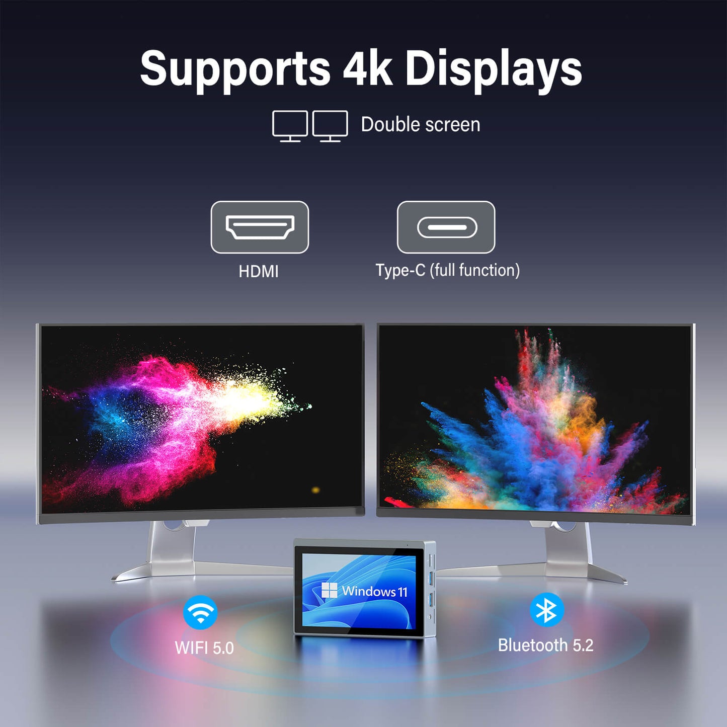 Higole gole2 pro minipc support Double screen 4k Displays,HDMI and Type-c,WIFI 5.0 & Bluetooth 5.2S uitable for multi-screen work processing