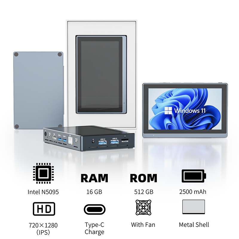 Gole2 Pro Mini PC on white background, compact mini PC with Intel N5095 CPU, 16GB RAM, 512GB ROM, fanless design, 2500mAh,2.4G & 5.0G,support dual screen,computer for office, home, and industrial use