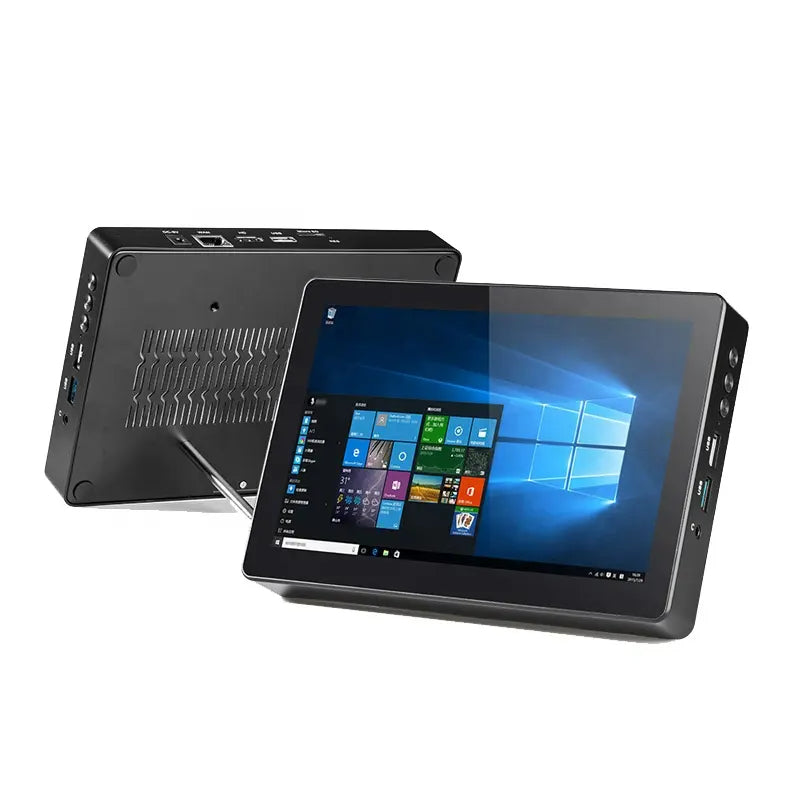 HIGOLEPC F3APL 8-inch industrial touchscreen mini all-in-one PC with front and rear views