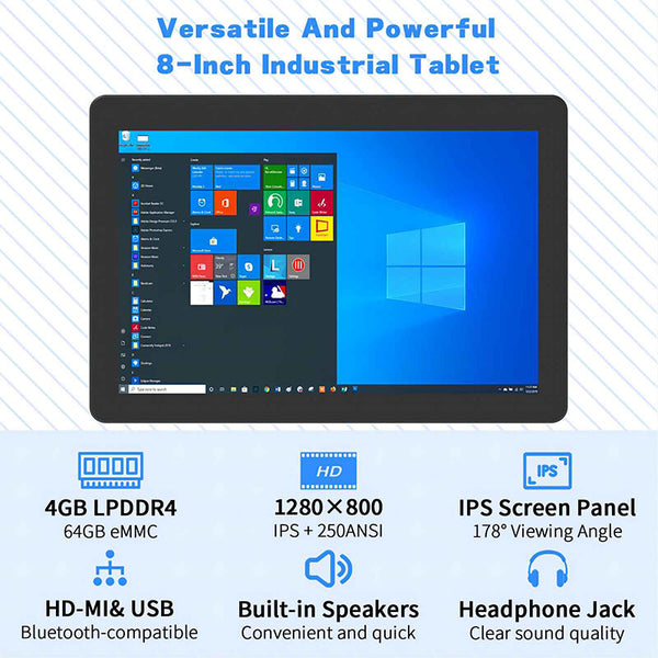 HIGOLEPC F3APL 8-inch IPS touchscreen mini PC with 4GB LPDDR4, 64GB eMMC, speaker and HDMI connectivity